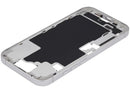 Marco medio blanco para iPhone 16 (A2xxx) con botones de volumen, repuesto Aftermarket Plus.