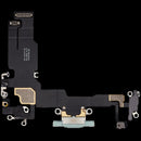 Puerto de carga flex cable usado OEM verde para iPhone 15, pieza de repuesto para reparación.