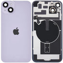 Tapa trasera morada iPhone 14 Plus con MagSafe, NFC y flex de linterna, pieza de repuesto original Apple A2885.