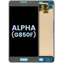 Pantalla LCD original Samsung Galaxy Alpha G850F dorada, para reemplazar display dañado.