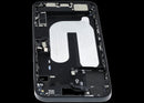 Chasis medio negro de iPhone 16 Plus usado con puerto de carga flex y pequeñas partes para reparación.
