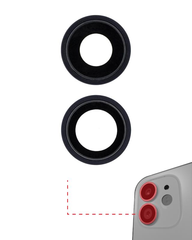 Lente de camara trasera con soporte y bisel para iPhone 12 / 12 Mini (Negro)