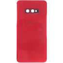 Tapa trasera de vidrio rojo Samsung Galaxy S10e con lente de cámara, repuesto original Service Pack.