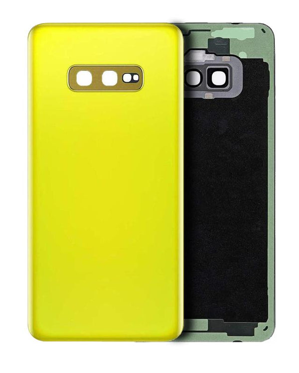 Tapa trasera con lente de cámara Samsung Galaxy S10E (No Logo) en Guatemala, producto aftermarket color amarillo canario.