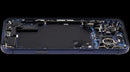 Tapa trasera azul profundo usada para iPhone 17 Pro Max, con puerto de carga flex y piezas pequeñas A3295.