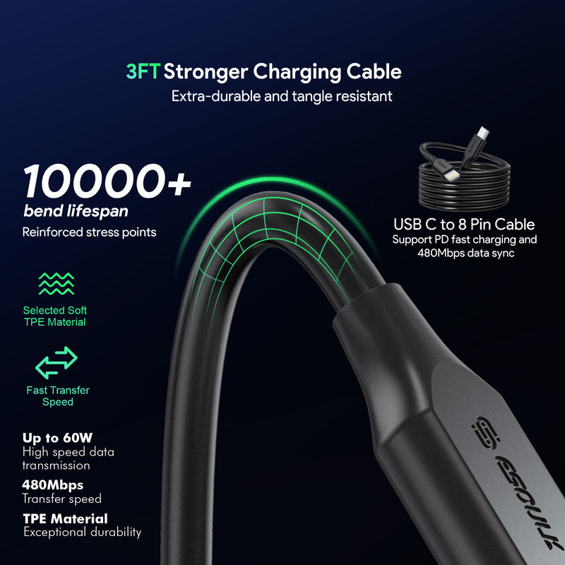Encuentra el adaptador de carro USB C+A de Esoulk con cable USB C-L en Guatemala para cargar tus dispositivos de forma rápida y segura.