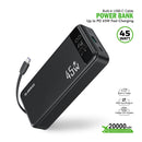 PowerBank Esoulk de 20000mAh con carga rápida de 45W en color negro disponible en Guatemala, ideal para mayoristas y reparaciones de dispositivos electrónicos.