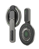 Soporte magnético EVO gris de doble cara con anillo giratorio para celular, ideal para coche o escritorio.