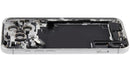Tapa trasera plateada usada para iPhone 17 Pro Max (EU/Global) con puerto de carga flex y piezas pequeñas.