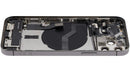 Tapa trasera usada iPhone 12 Pro Space Gray con puerto de carga flex y partes pequeñas para reparación.