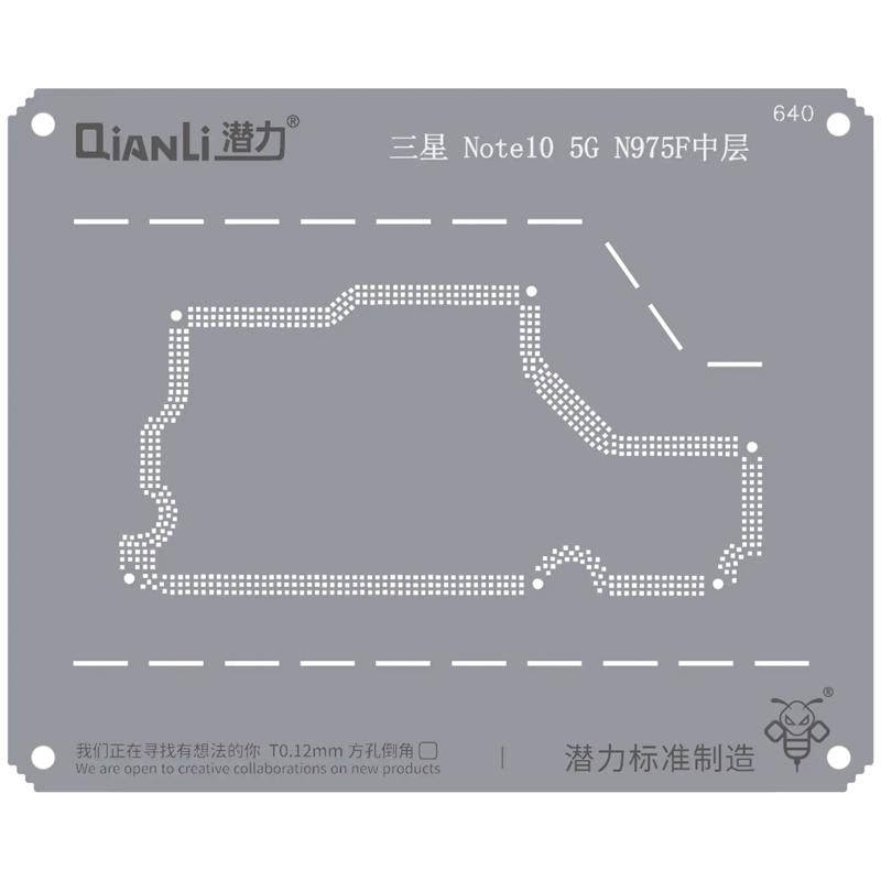Stencil Bumblebee (QS640) para Samsung Note 10 5G N975F Tapa media (Qianli) ideal para reparaciones en Guatemala, compra al por mayor en talleres de reparación de Samsung.