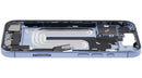 Chasis medio usado iPhone 17 Mist Blue A32 con puerto de carga USB-C para reparación de armazón.