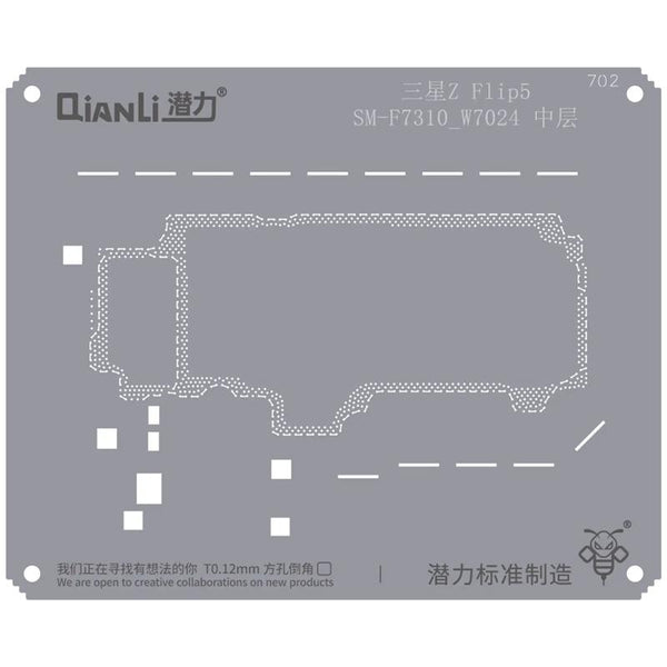 Plantilla Bumblebee (QS702) para reparación de Samsung Z Flip 5 en Guatemala.