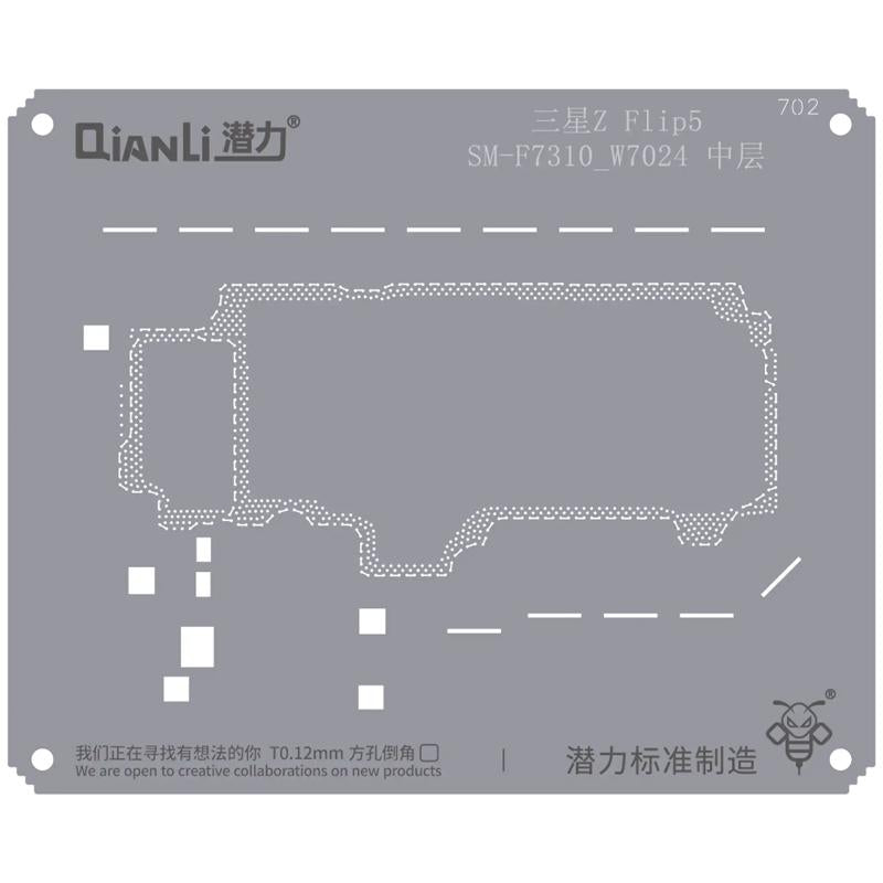 Plantilla Bumblebee (QS702) para reparación de Samsung Z Flip 5 en Guatemala.