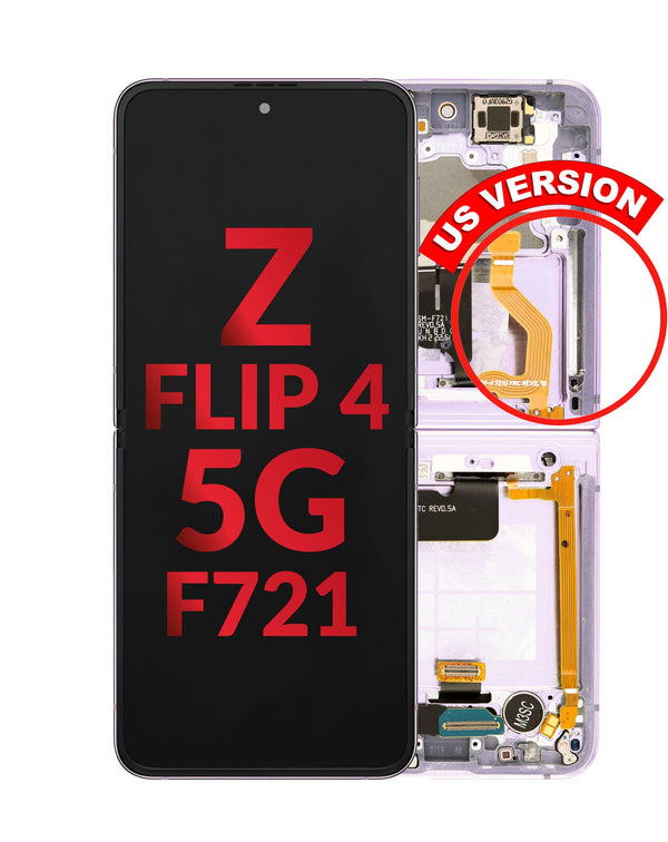 Repara la pantalla con marco de tu Samsung Galaxy Z Flip 4 F721 en Guatemala con nuestra pantalla OLED violeta de calidad.