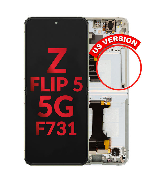 Pantalla con marco Galaxy Z Flip 5 F731 (CREAM) ideal para reparaciones en Guatemala, mayorista de pantallas con tecnología OLED de Samsung.