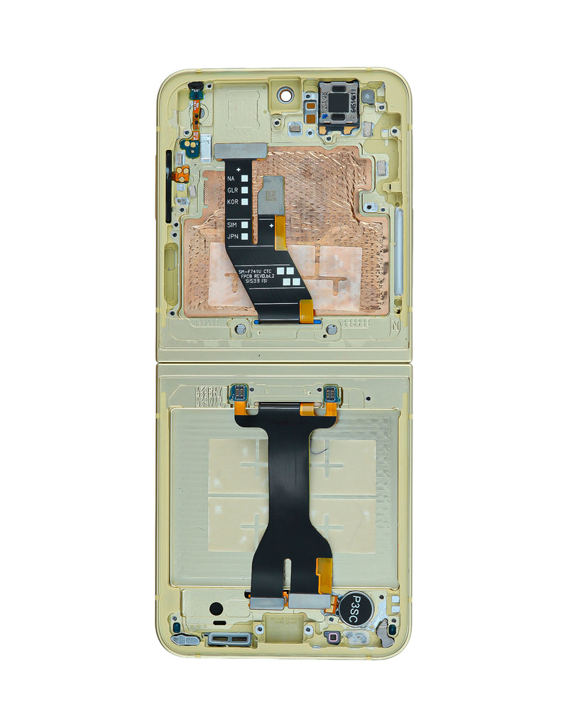 Reparación de pantalla con marco amarillo Samsung Galaxy Z Flip 6 en Guatemala.