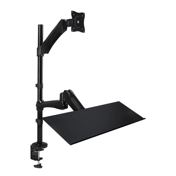 Soporte para estación de trabajo ajustable en altura para monitores de 22-27 pulgadas y laptop, ideal para su oficina en Guatemala.