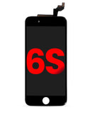 Pantalla aftermarket Plus negra para iPhone 6S con placa metálica, ideal para reparación de pantalla rota.