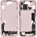 Reparación de carcasa central con puerto de carga flex y piezas pequeñas para iPhone 15 en Guatemala.