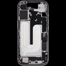 Mid-frame housing blanco OEM para iPhone 17 (US Version) con puerto de carga flex y piezas pequeñas, Grade A.