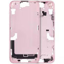 Marco medio de carcasa rosa con botones para iPhone 15 Plus, disponible en talleres de reparación de celulares en Guatemala.