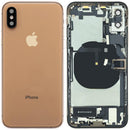 Tapa trasera dorada usada para iPhone XS (A1920, A2097, A2100) con puerto de carga y flex preinstalado.