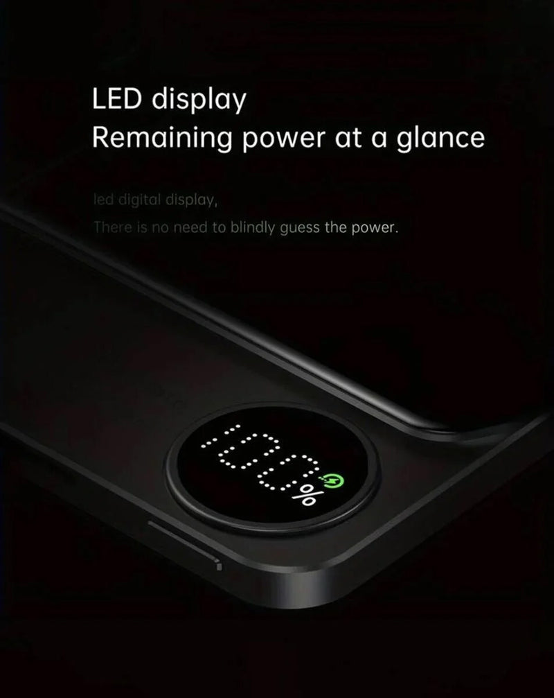 Encuentra el PowerBank magnético inalámbrico de 10000mAh en Guatemala con pantalla LED en color morado al mejor precio en mayoristas de accesorios tecnológicos.