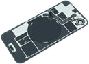 Tapa trasera original iPhone 17e blanco con cristal brillante, logotipo Apple y compatibilidad MagSafe para reparación.