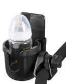 Portavasos negro Brookstone SlowBack con soporte para teléfono, accesorio elegante para coche.
