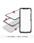 Reparación premium iPhone XSM con vidrio frontal, marco y OCA en Guatemala.