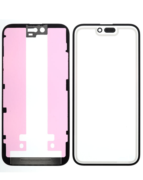 Venta al por mayor de vidrio frontal con marco y OCA 3in1 para iPhone 15 Plus en Guatemala, ideal para reparaciones en talleres especializados.