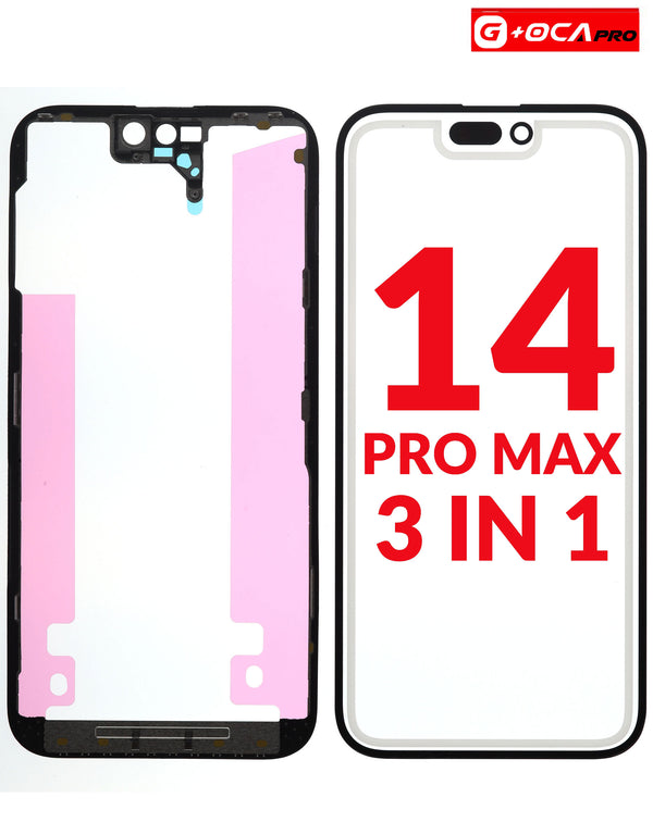 Reparación 3 en 1 para iPhone 14 Pro Max con vidrio, marco y OCA en Guatemala, rápido y al mejor precio.