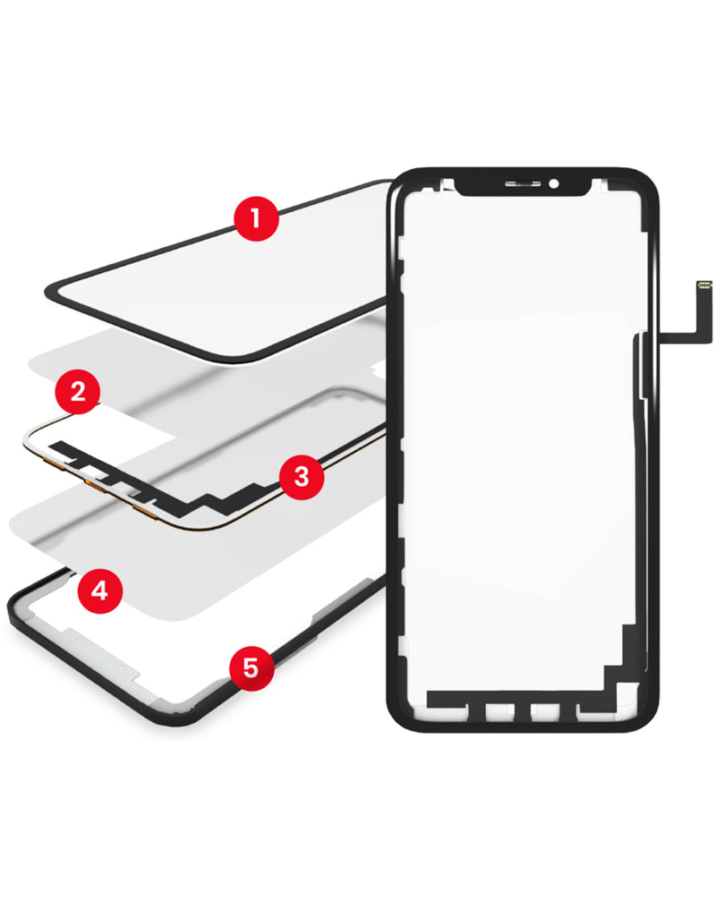 Reparación de pantalla 4 en 1 para iPhone 11 Pro en Guatemala, incluye vidrio frontal, marco, long touch y OCA.