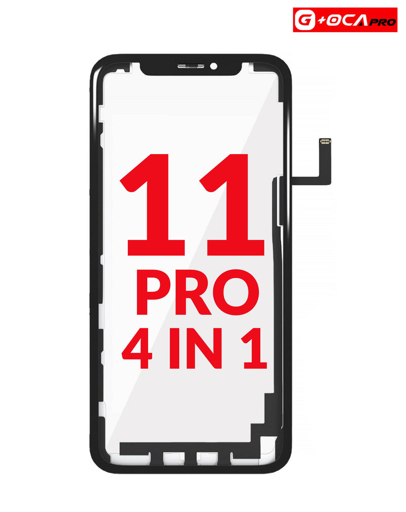 Reparación de pantalla 4 en 1 para iPhone 11 Pro en Guatemala, incluye vidrio frontal, marco, long touch y OCA.