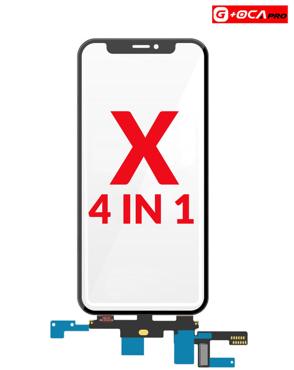 Reparación completa 4 en 1 para iPhone X en Guatemala, incluyendo vidrio frontal, marco, Short Touch y OCA.
