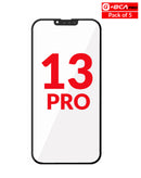 Cristales frontales para iPhone 13 Pro en Guatemala, pack de 5 unidades, ideales para reparaciones en talleres y mayoristas.