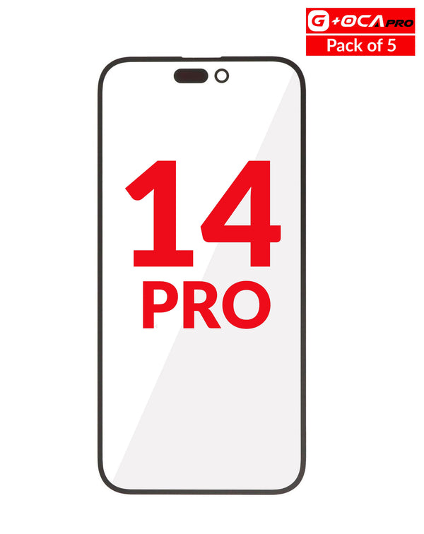 Compra un pack de 5 vidrios frontales con OCA para iPhone 14 Pro en Guatemala y ahorra en tus reparaciones de pantalla.