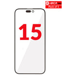 Venta al por mayor de vidrio frontal con OCA para iPhone 15 en Guatemala, ideal para talleres de reparación.