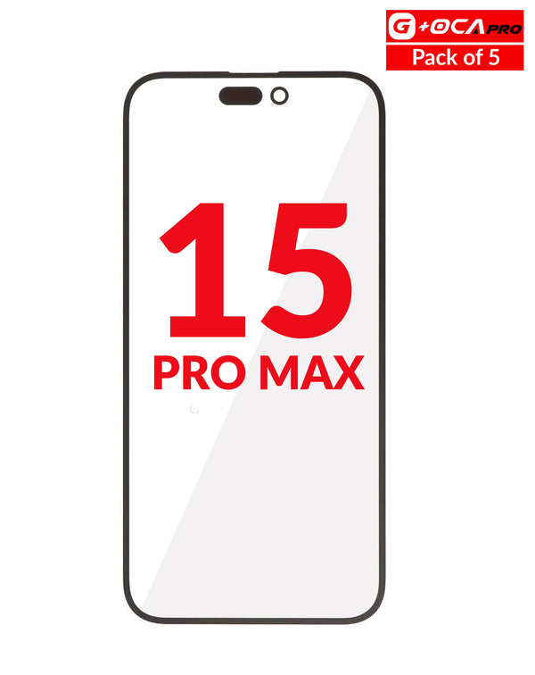 Reemplazo de cristal frontal con OCA para iPhone 15 Pro Max en Guatemala.