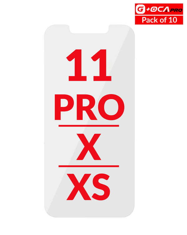 Compra un pack de 10 etiquetas adhesivas OCA para iPhone 11 Pro, X, XS en Guatemala al mejor precio en el mayorista de repuestos y accesorios para celulares.