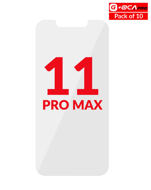 Compra al por mayor en Guatemala el pack de 10 adhesivos OCA para reparación de iPhone 11 Pro Max.