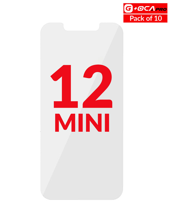 Compra un pack mayorista de 10 OCA iPhone 12 Mini con etiquetas OCA Pro en Guatemala.