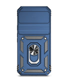 Case híbrido azul con doble capa, anillo metálico y protector de cámara para Google Pixel 9 Pro XL.