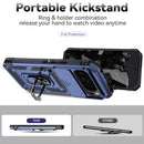 Case híbrido azul con doble capa, anillo metálico y protector de cámara para Google Pixel 9 Pro XL.