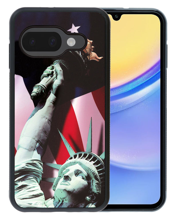 Compra cajas de aluminio impresas con la Estatua de la Libertad para Google Pixel 9A en Guatemala.