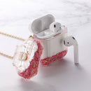 Funda de AirPods 1/2 rosa brillante con diseño de botella de perfume y cadena para un estilo lujoso.
