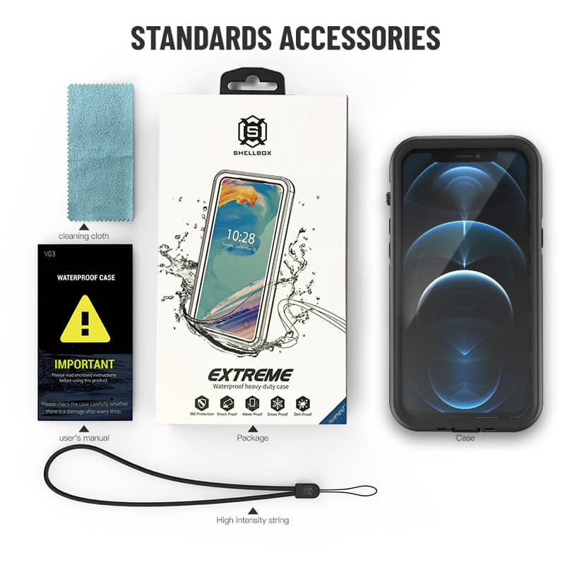 Protege tu iPhone 12 Pro Max del agua con la funda impermeable SHELLBOX en Guatemala.