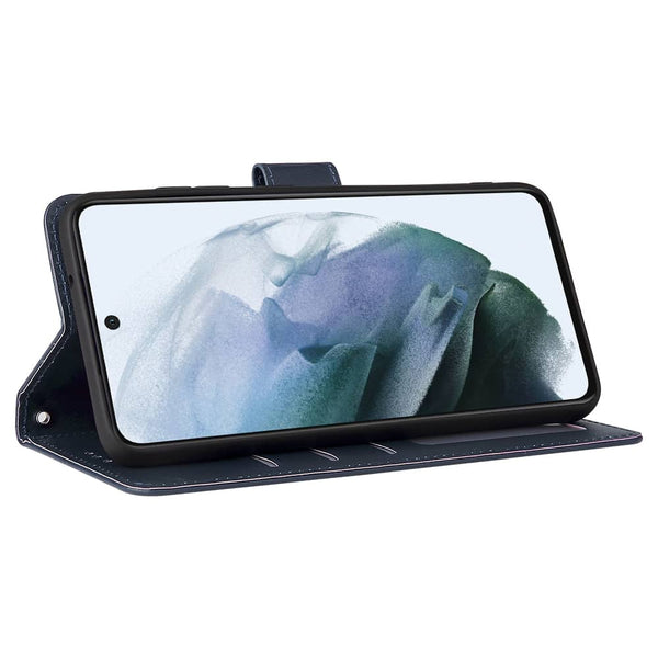 Encuentra la mejor funda cartera de cuero para tu Samsung Galaxy A23 5G en Guatemala, disponible en color azul con ranuras para tarjetas.