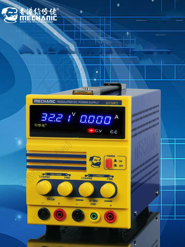 Encuentra la fuente de poder Mechanic DT30P5 DC regulada en Guatemala para reparaciones electrónicas en talleres especializados.